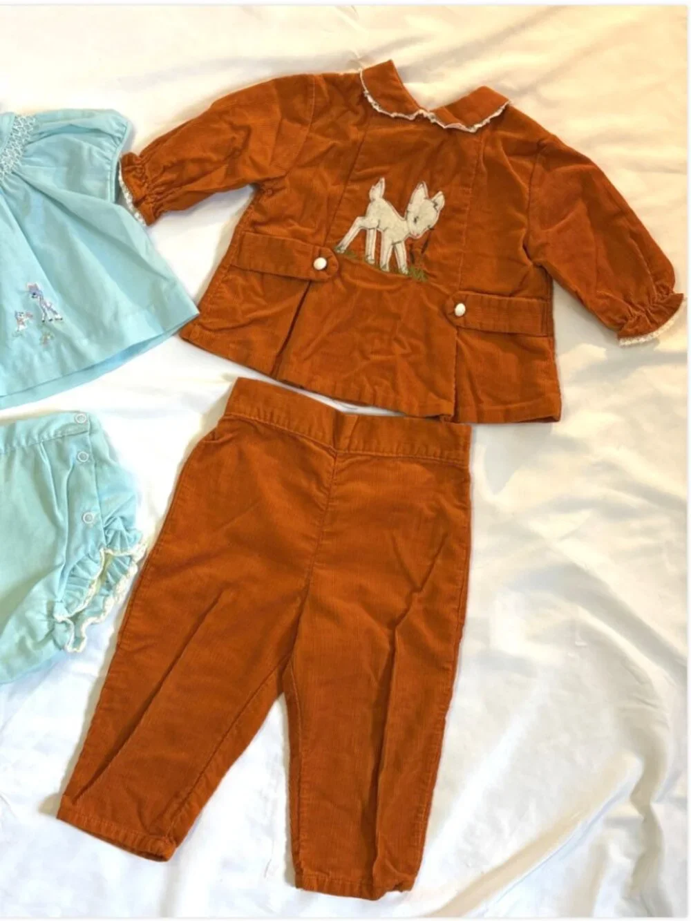 Vintage 2T Girls Baby Clothes 70s Corduroy Outfits  Winter & Summer Embroidered